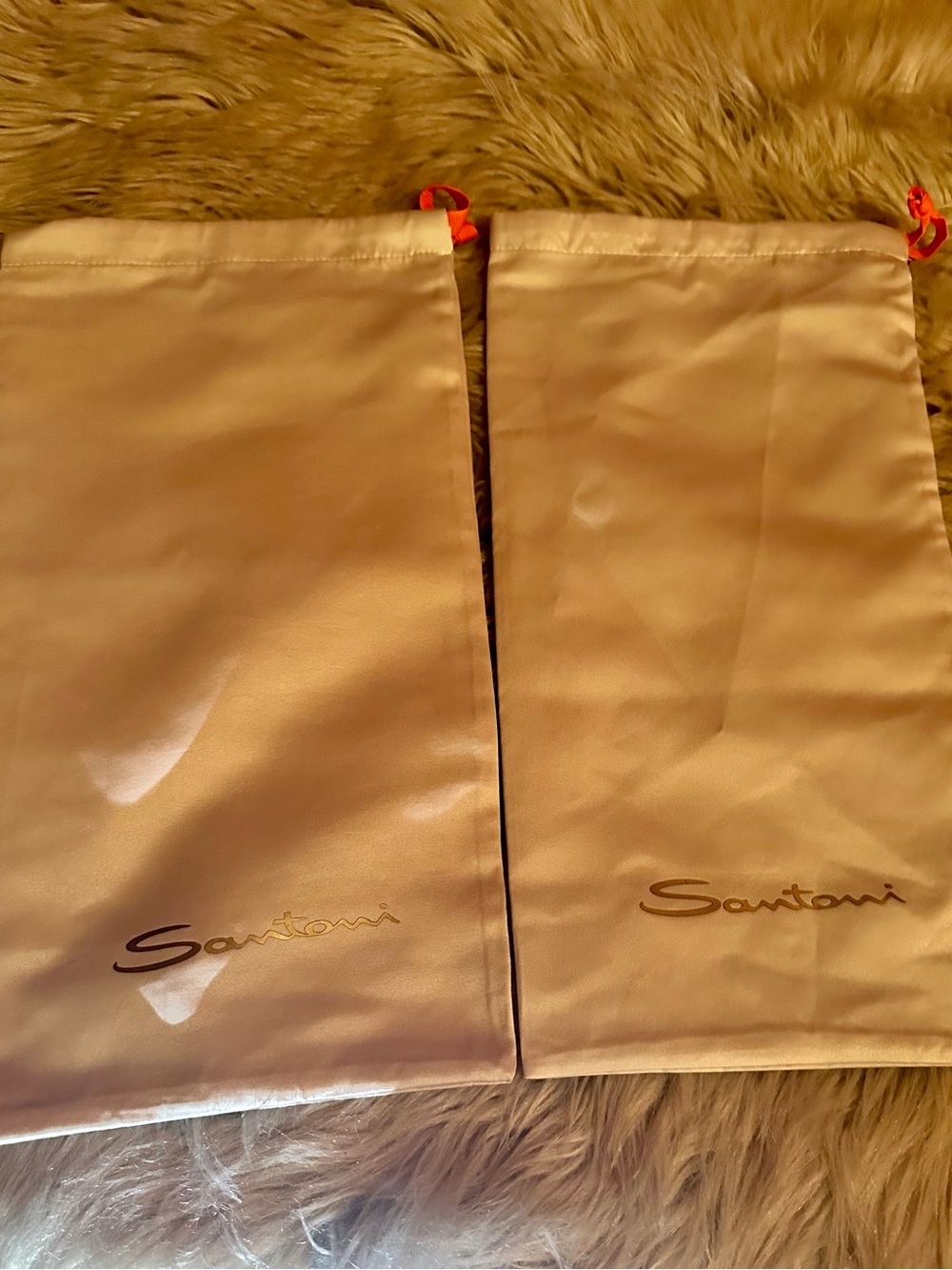Santoni Cream Drawstring Dust Bag Pair with Gold Logo